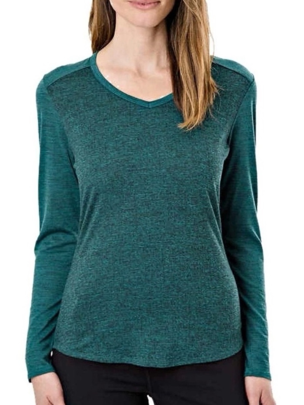SEG'MENTS Merino Wool Base Layer V Neck Knit Top Teal Long Sleeve Women Sz Large
